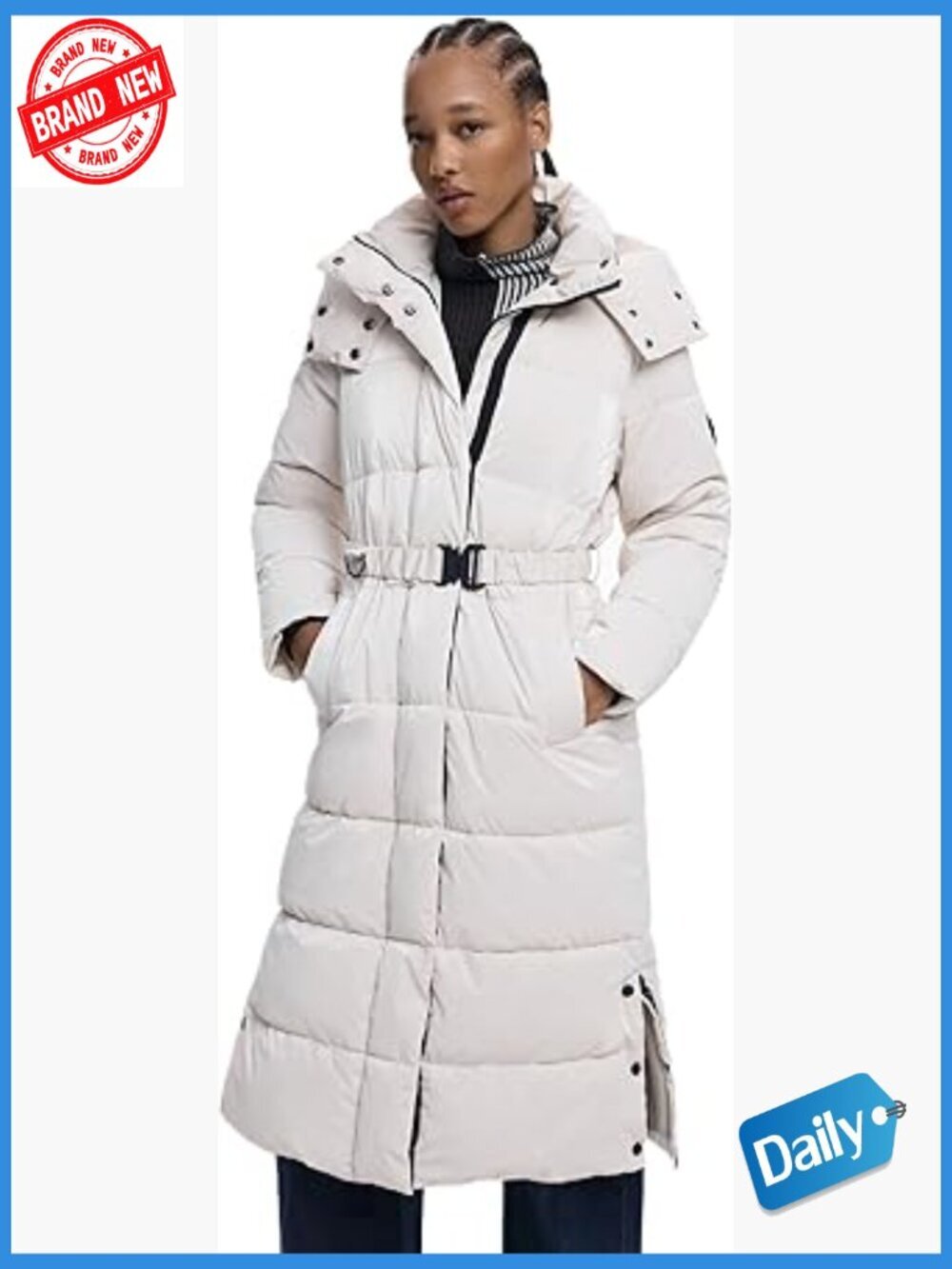Padded Long Trench Coat with Removable Belt